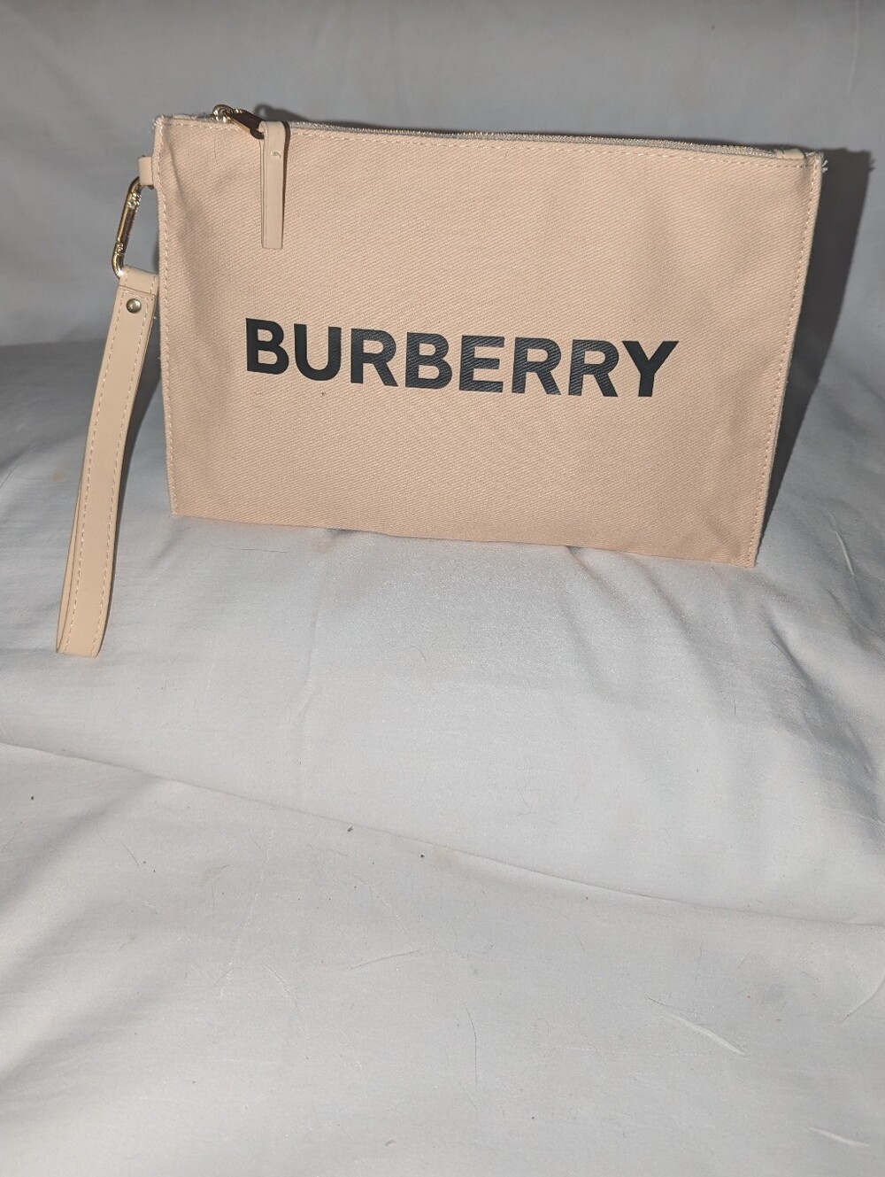 Burberry Canvas  Beige Logo Toiletry Pouch with Wrist Strap